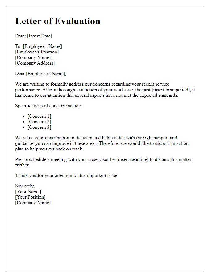 Letter template of Evaluation of Unsatisfactory Service Performance