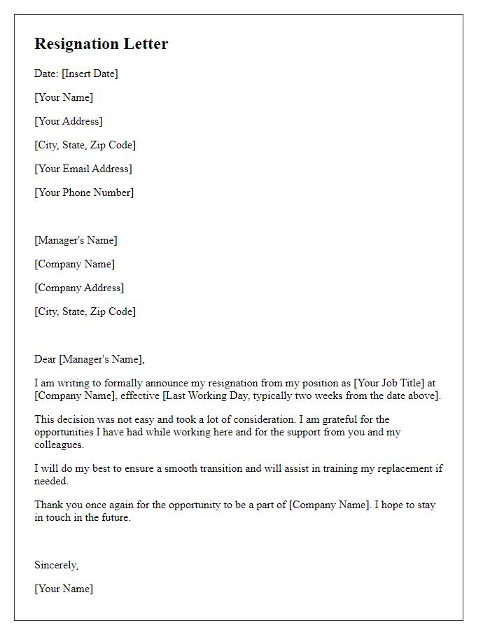 Letter template of announcing resignation from a part-time job