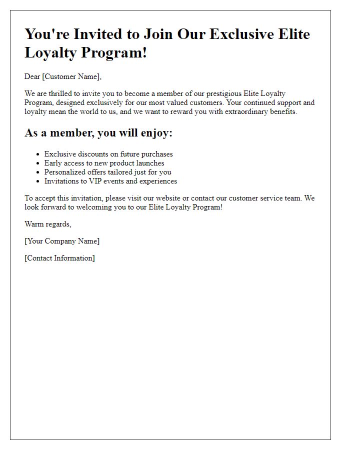 Letter template of elite customer loyalty invitation