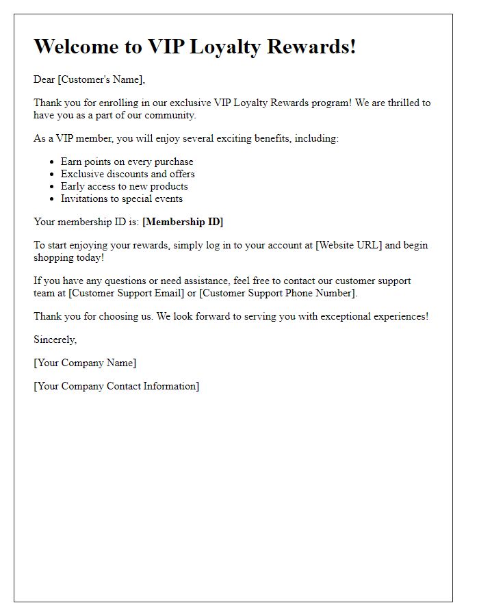 Letter template of VIP loyalty rewards enrollment