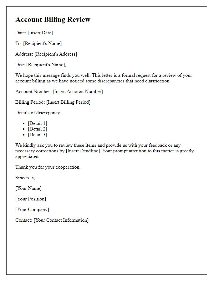 Letter template of account billing review