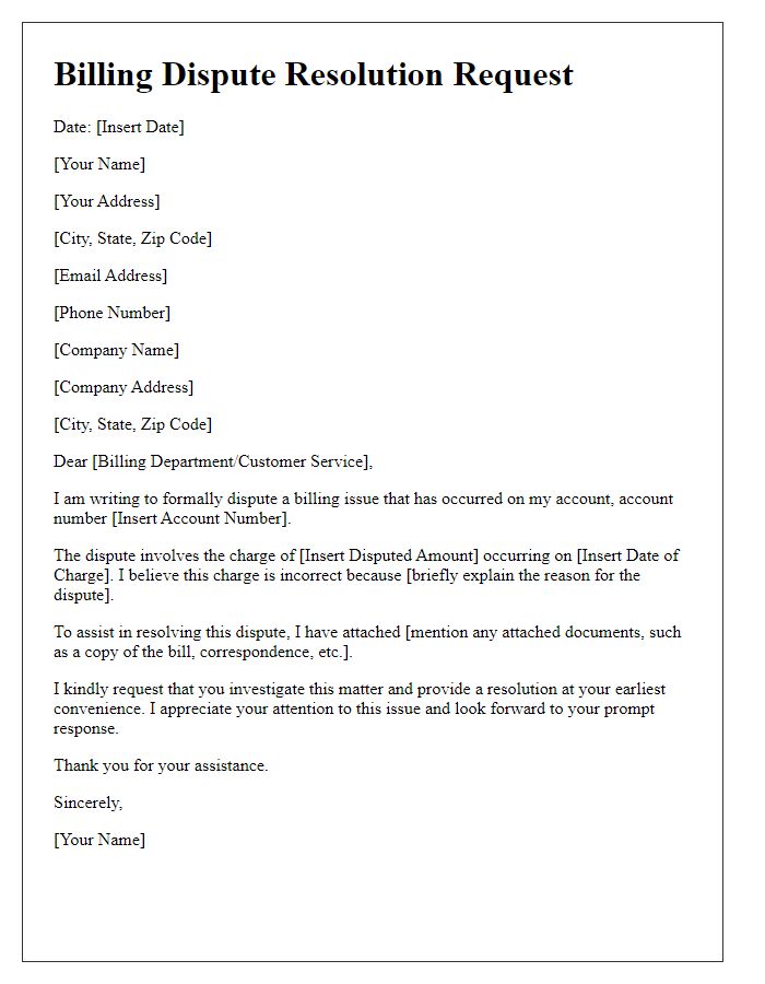 Letter template of billing dispute resolution request