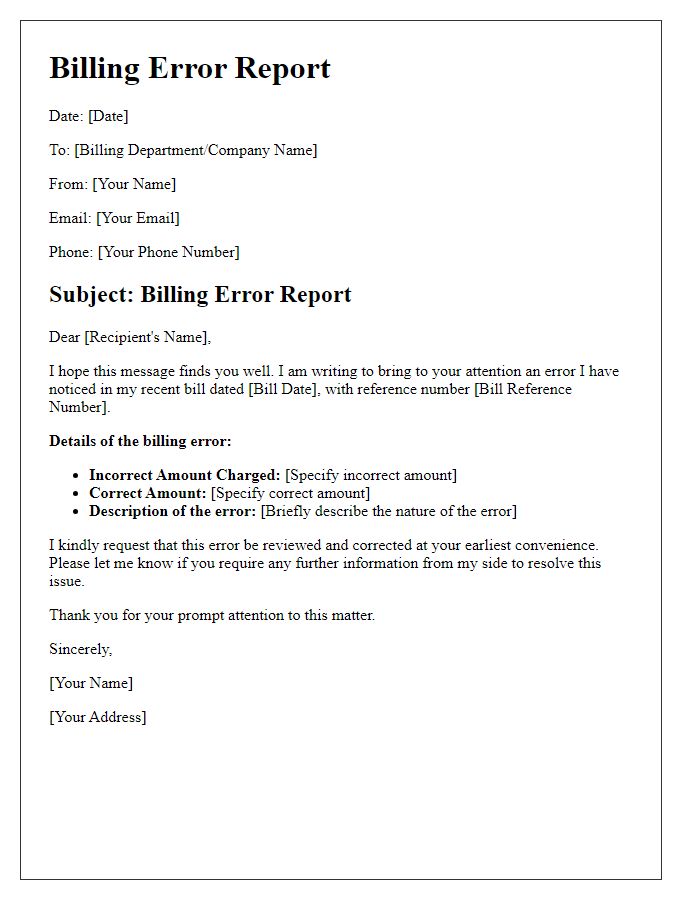 Letter template of billing error report