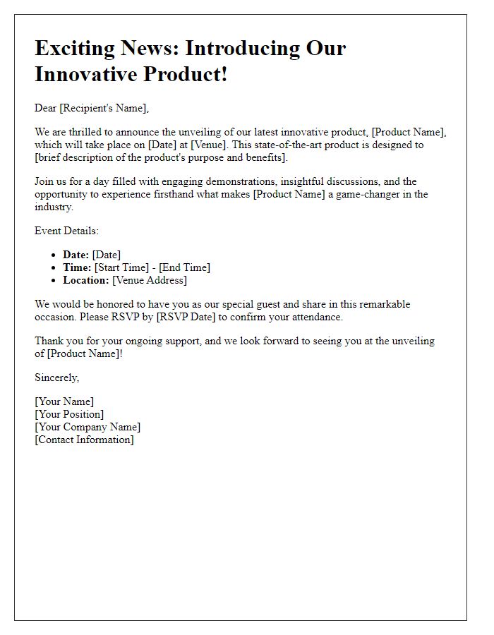 Letter template of innovative product unveiling