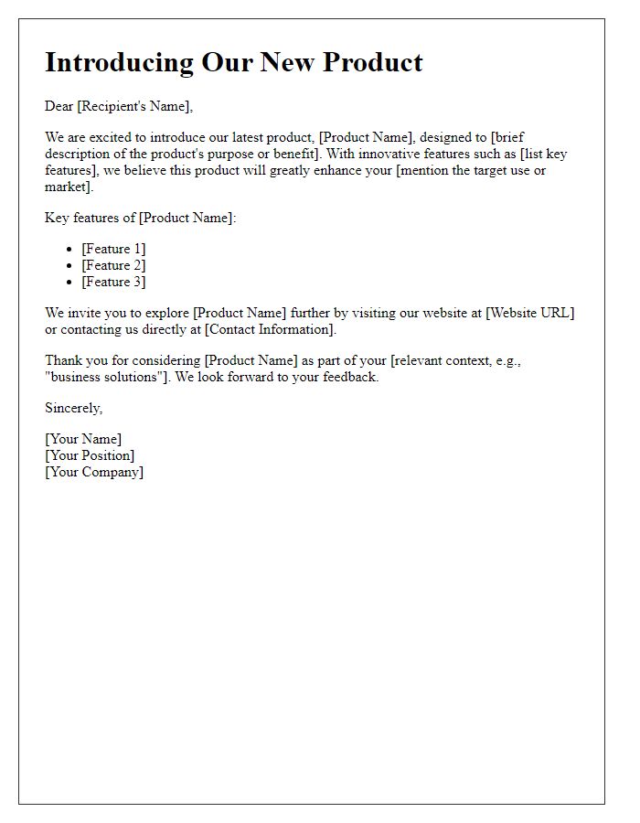 Letter template of product introduction details