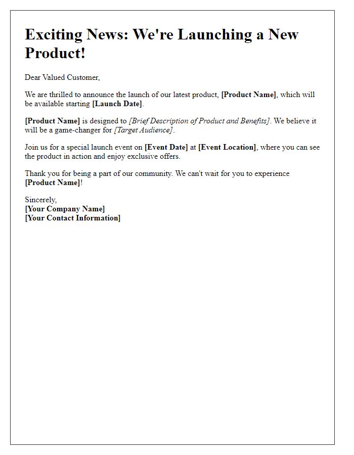 Letter template of product launch announcement