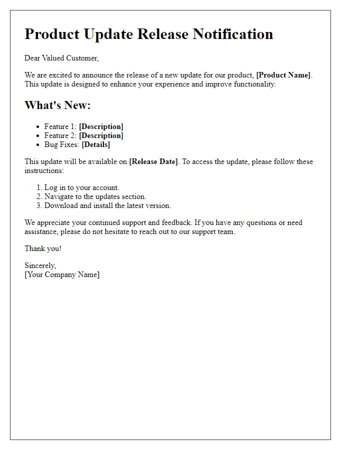 Letter template of product update release
