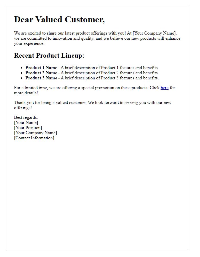 Letter template of recent product offerings