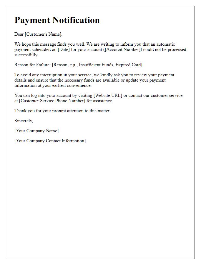 Letter template of failed automatic payment notification