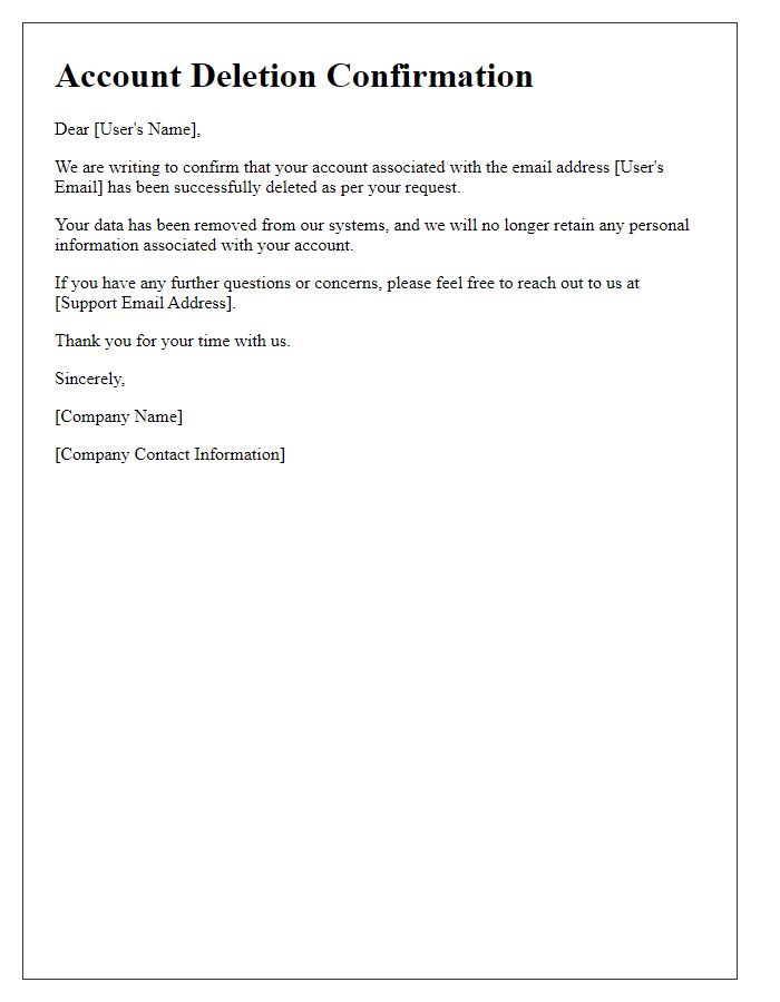 Letter template of account deletion confirmation for data privacy.
