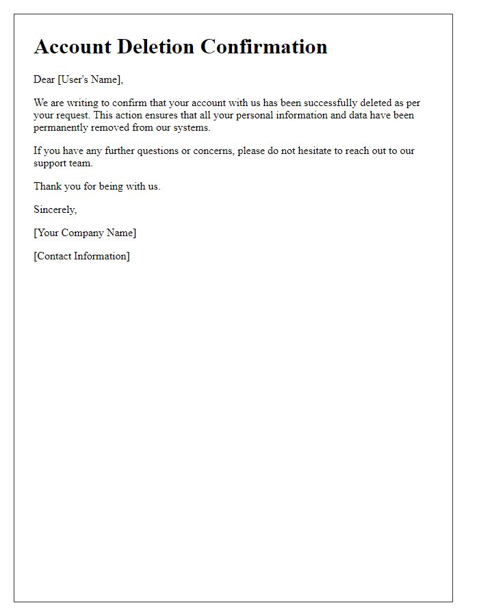 Letter template of account deletion confirmation for final closure.