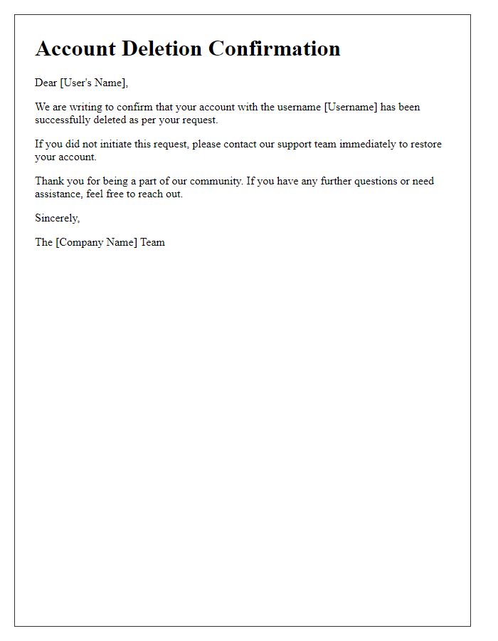 Letter template of account deletion confirmation for user consent.