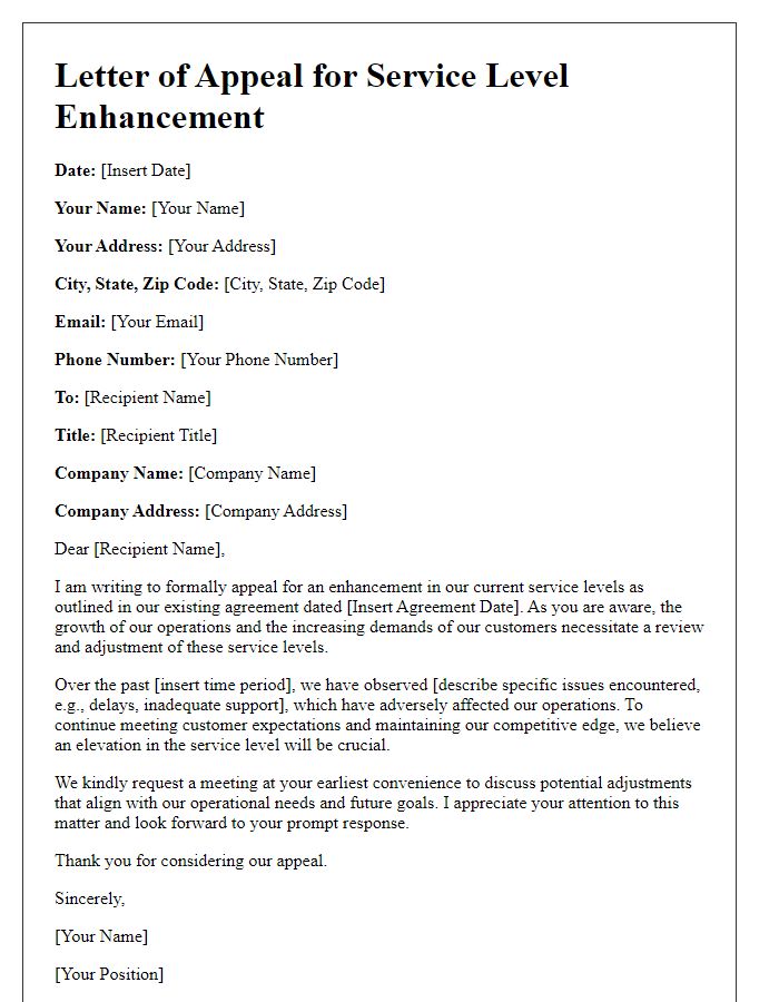 Letter template of appeal for service level enhancement