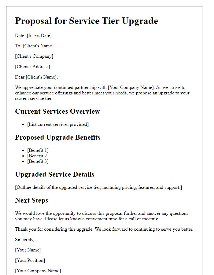 Letter template of proposal for service tier upgrade