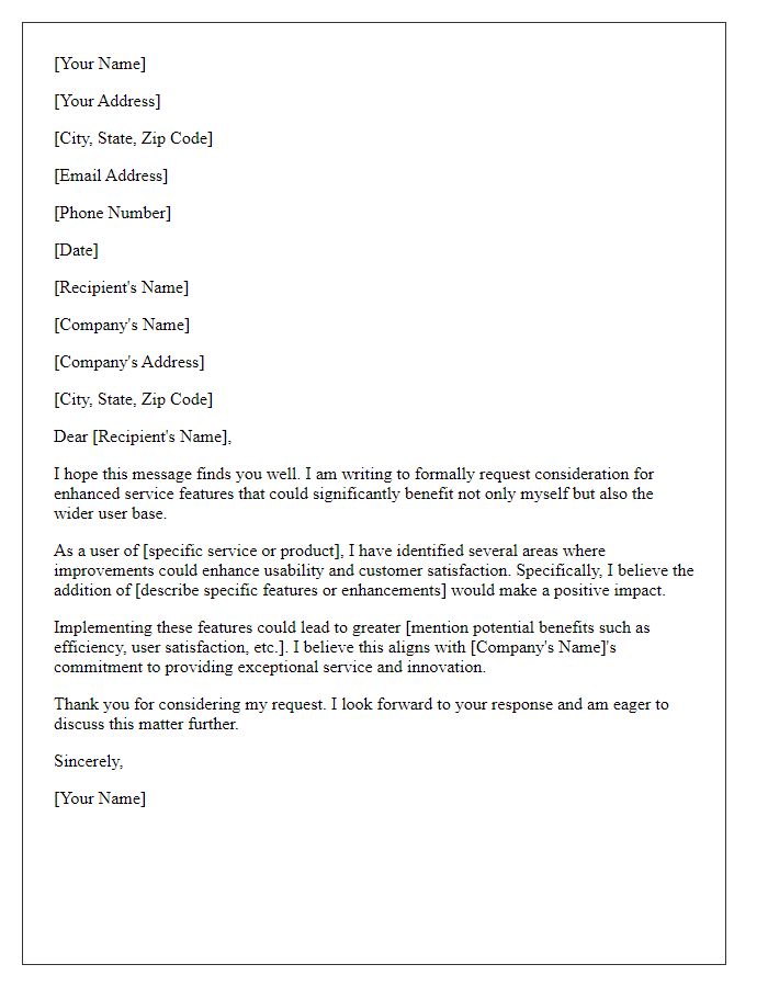 Letter template of request for enhanced service features