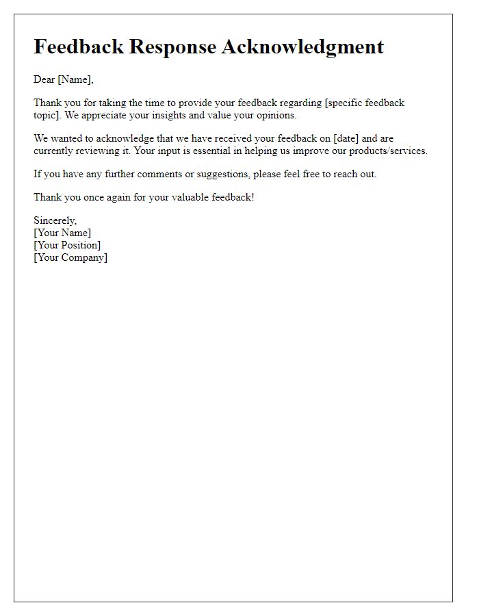 Letter template of feedback response acknowledgment
