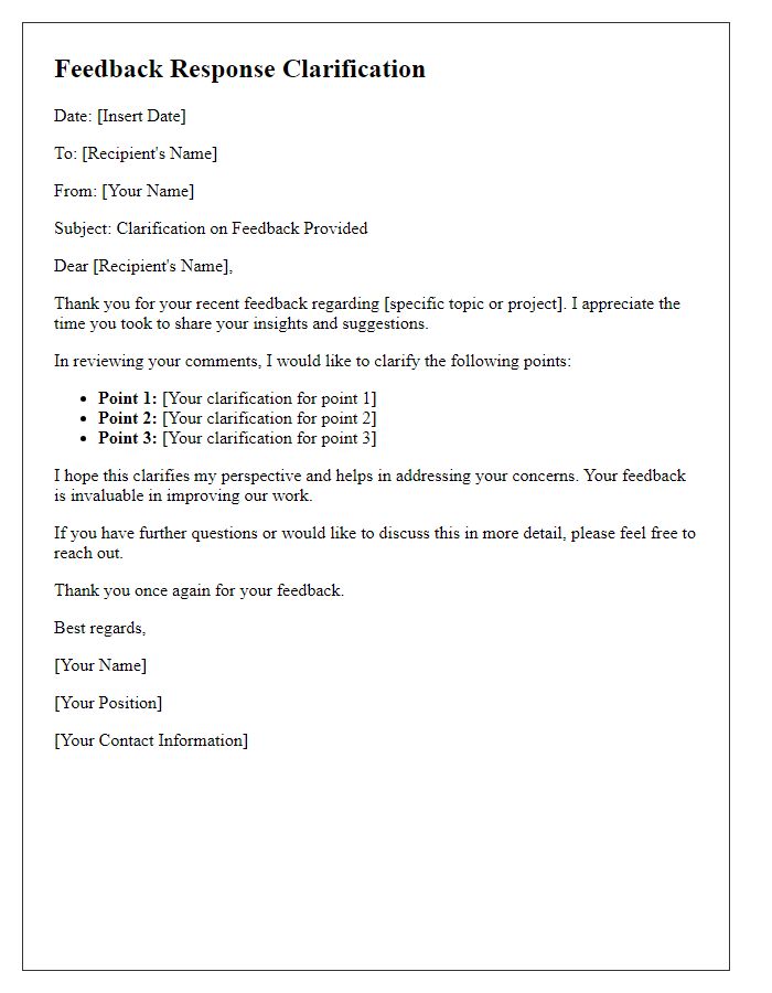 Letter template of feedback response clarification