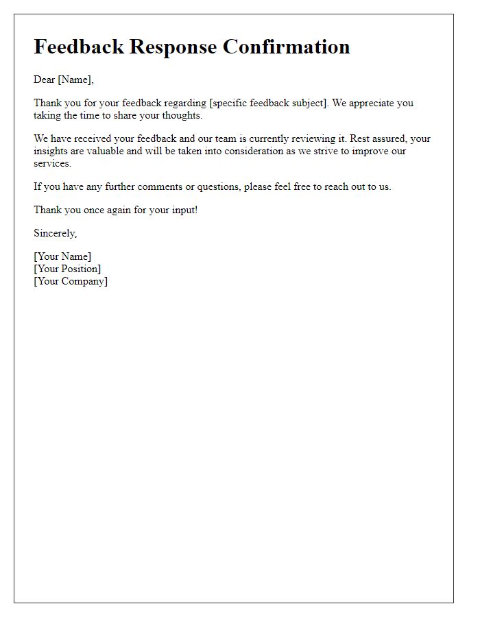 Letter template of feedback response confirmation