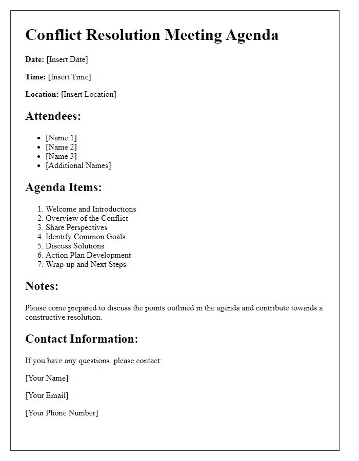 Letter template of agenda for conflict resolution meeting