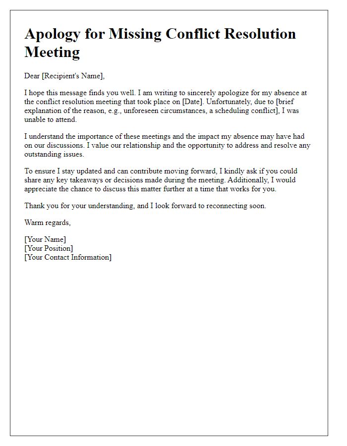 Letter template of apology for conflict resolution meeting absence