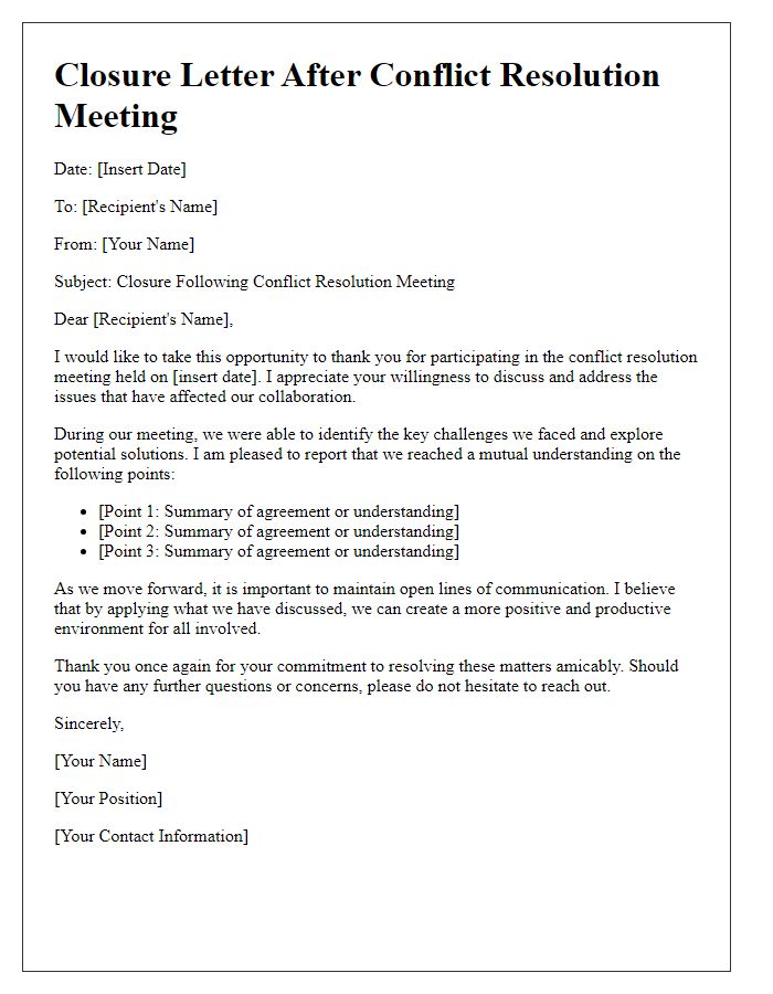 Letter template of closure after successful conflict resolution meeting