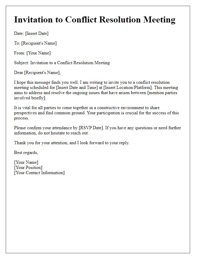 Letter template of invitation for conflict resolution meeting