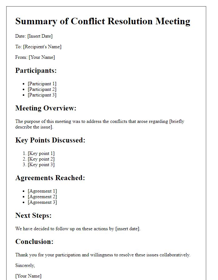 Letter template of summary after conflict resolution meeting