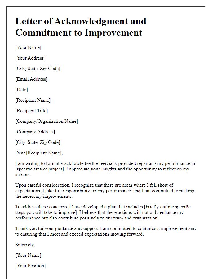 Letter template of acknowledgment and commitment to improvement