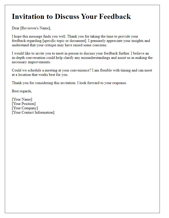 Letter template of inviting the reviewer to discuss in-person after negative feedback