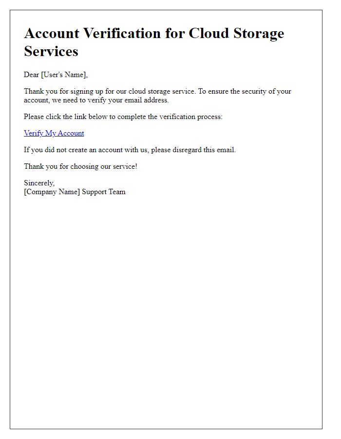Letter template of account verification for cloud storage services.
