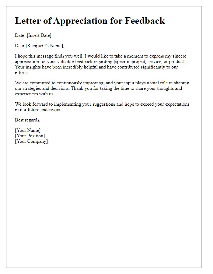 Letter template of appreciation for your valuable feedback