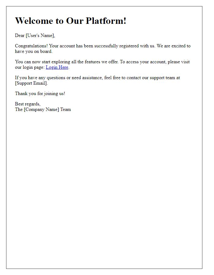 Letter template of Successful Account Registration