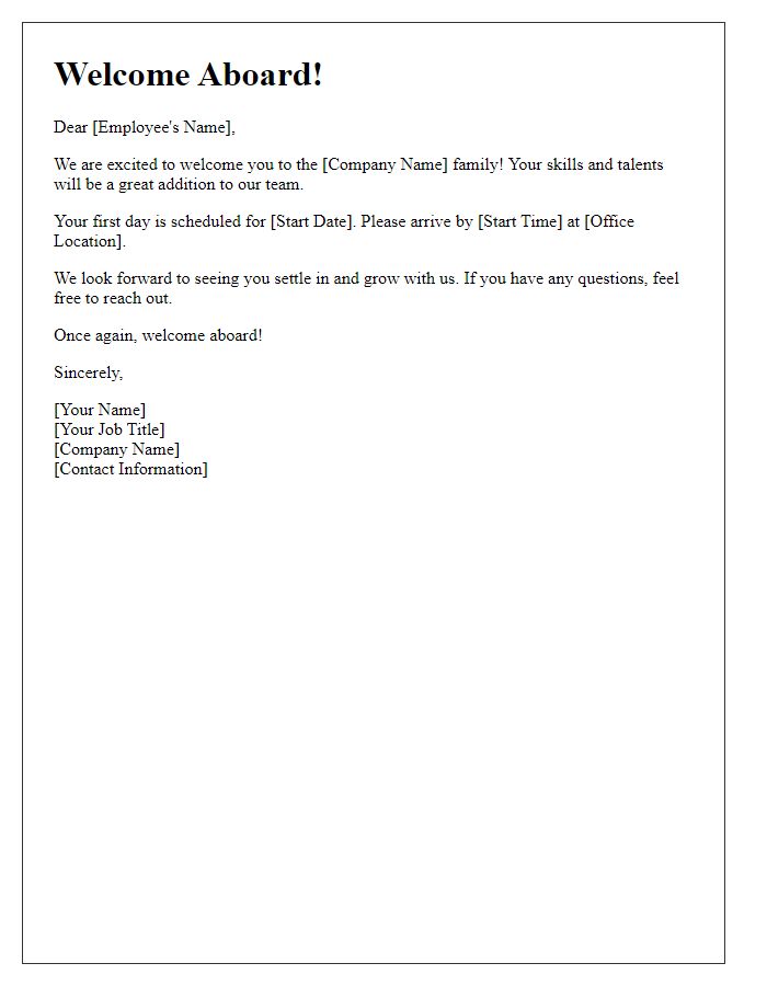 Letter template of Welcome Aboard