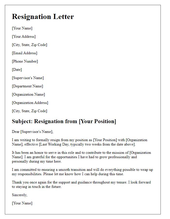 Letter template of formal resignation from a public service role