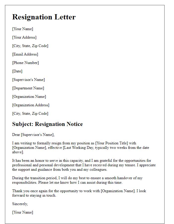 Letter template of resignation from a government position