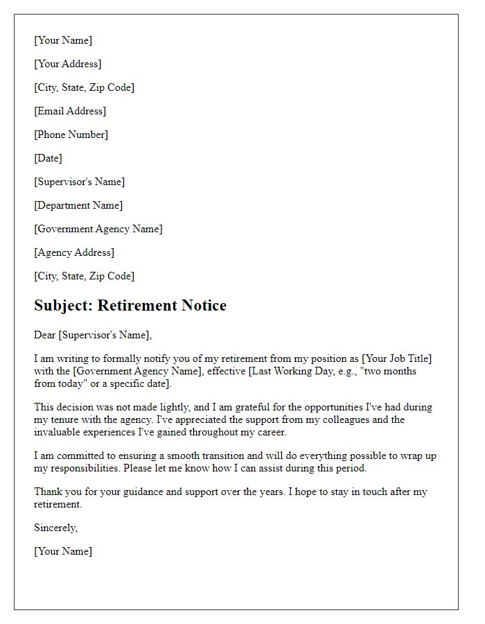 Letter template of retirement notice from a government job