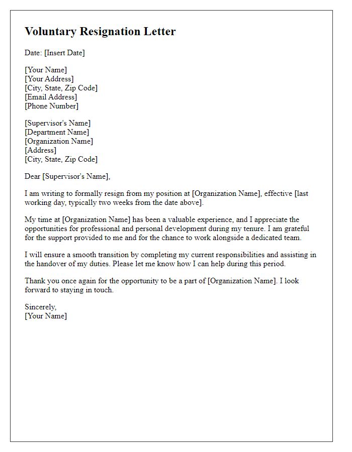 Letter template of voluntary resignation from a civil service job