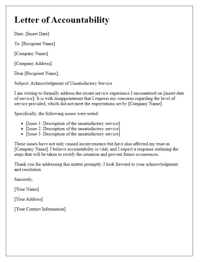 Letter template of accountability for unsatisfactory service