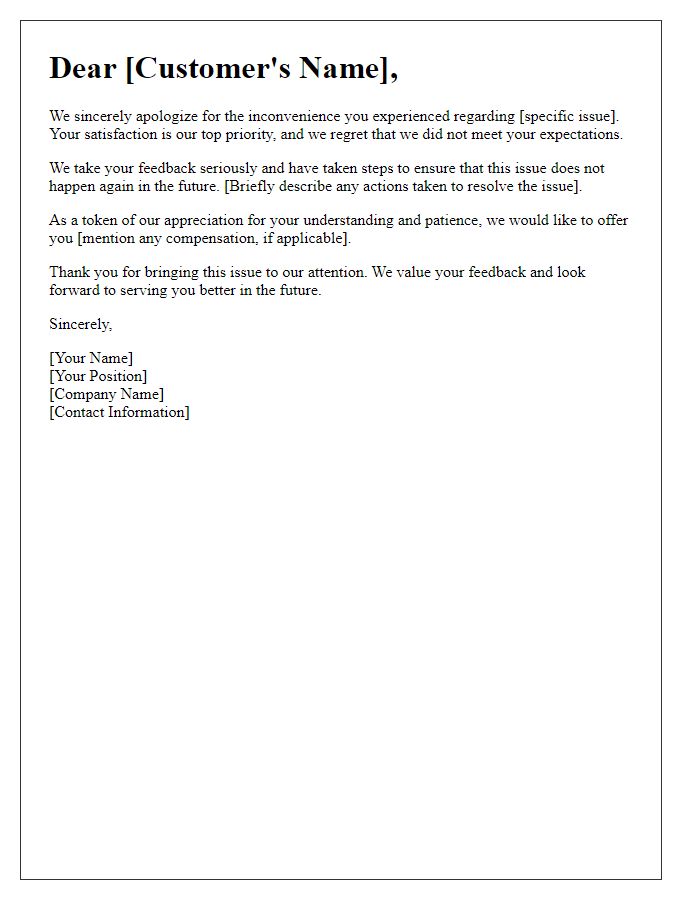 Letter template of customer service issue resolution apology