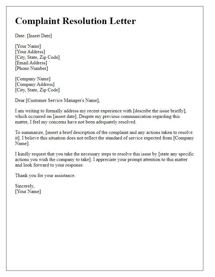 Letter template of complaint resolution for customer service