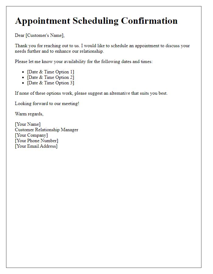 Letter template of customer relationship manager appointment scheduling