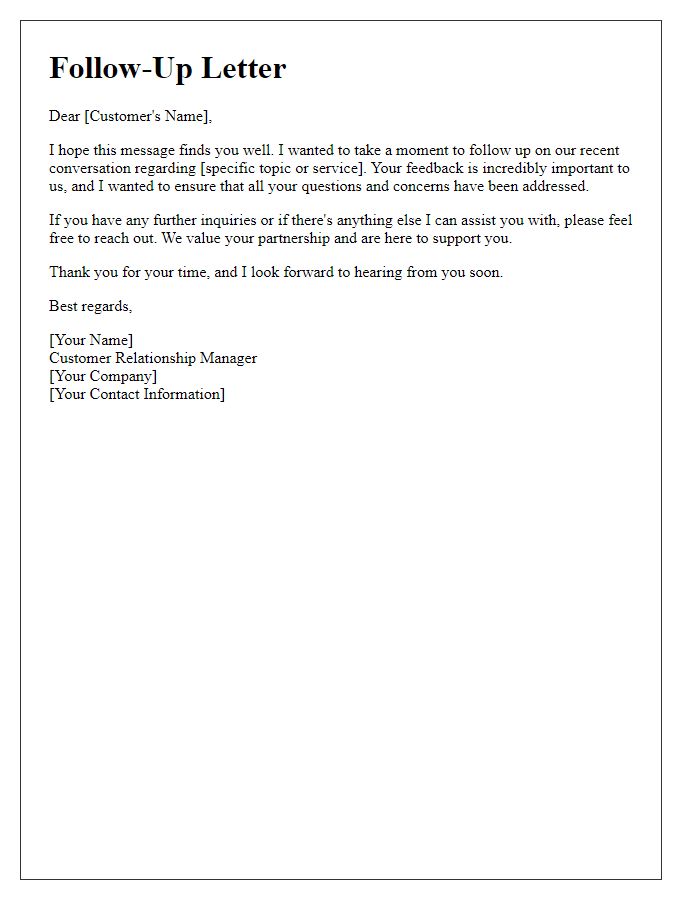 Letter template of customer relationship manager follow-up