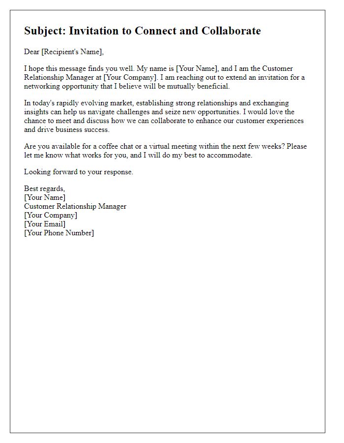 Letter template of customer relationship manager networking invitation