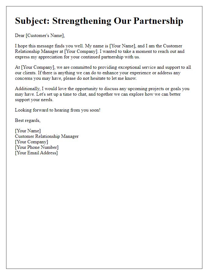 Letter template of customer relationship manager outreach