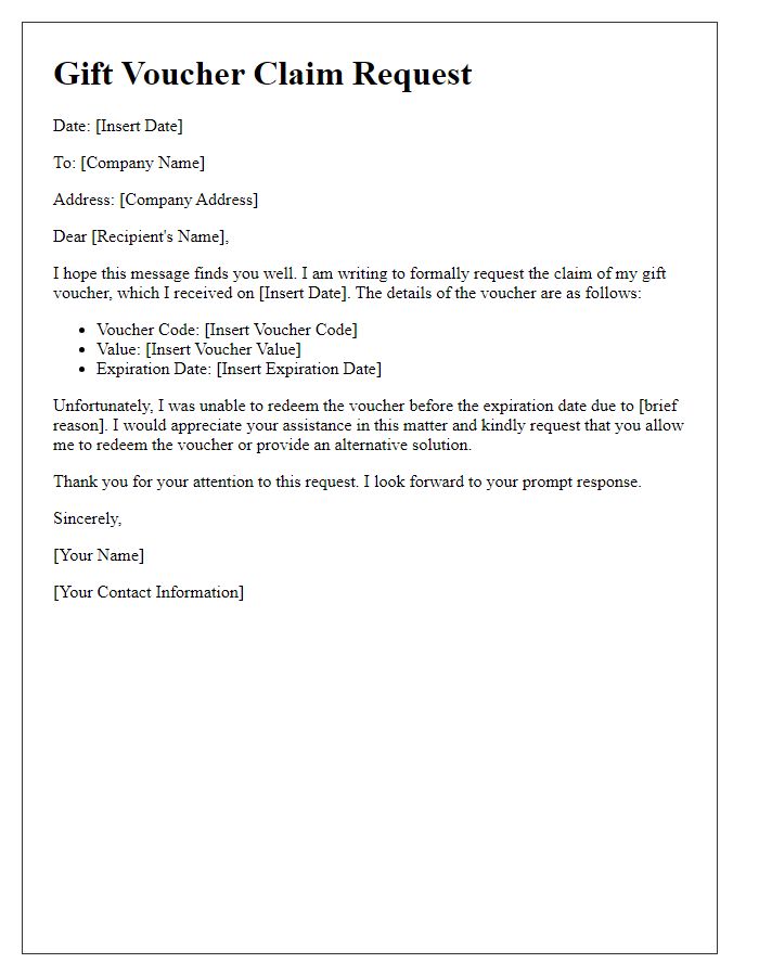 Letter template of gift voucher claim request