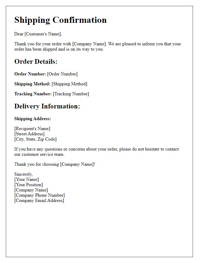 Letter template of shipping confirmation