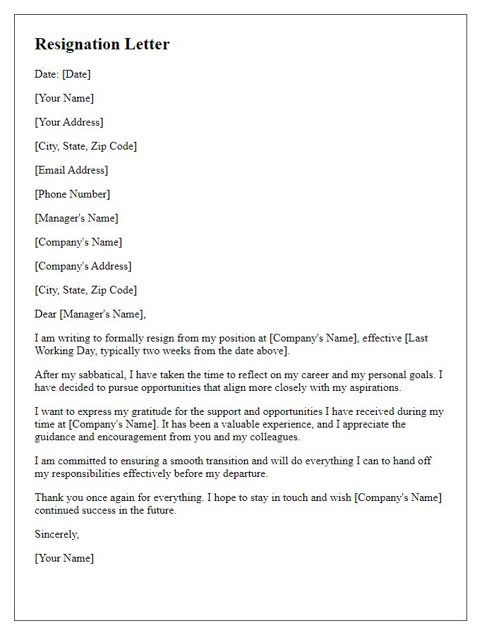 Letter template of resignation after sabbatical