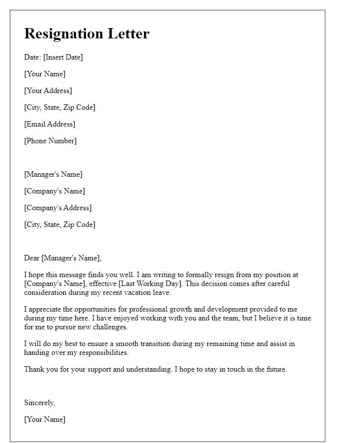 Letter template of resignation after vacation leave