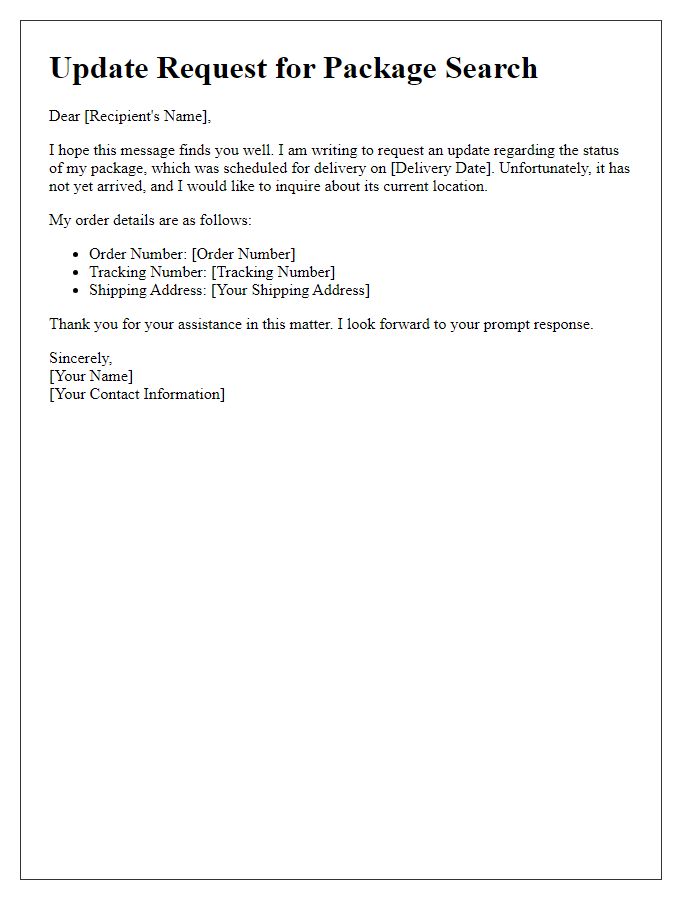 Letter template of update request on package search