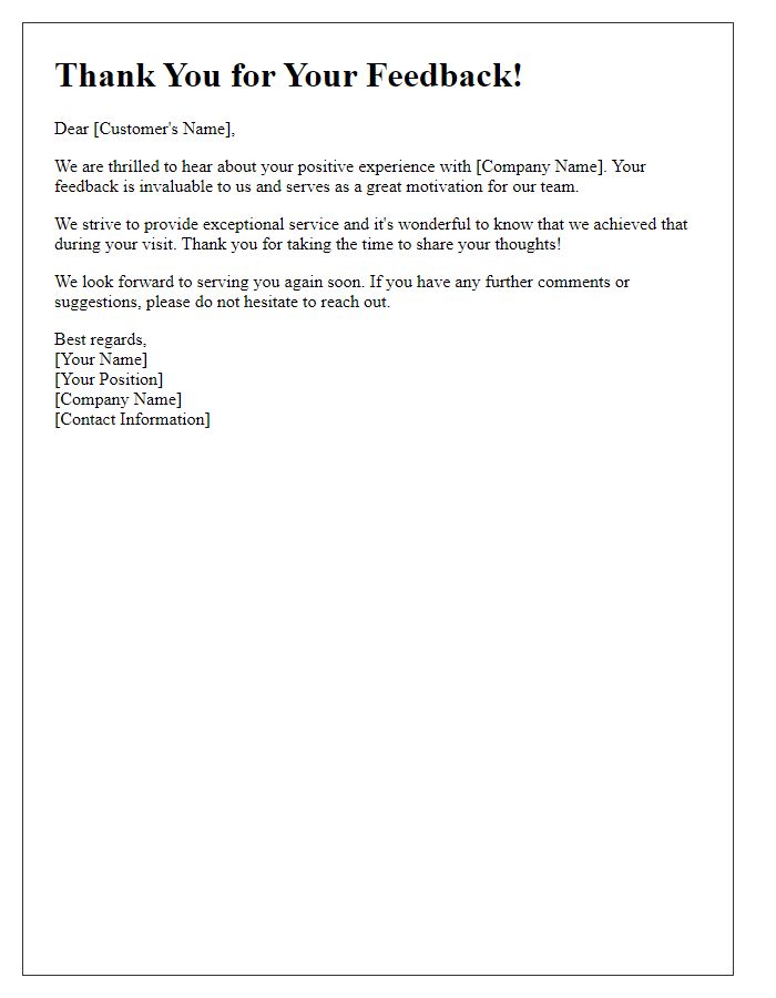 Letter template of acknowledgment for positive customer experience